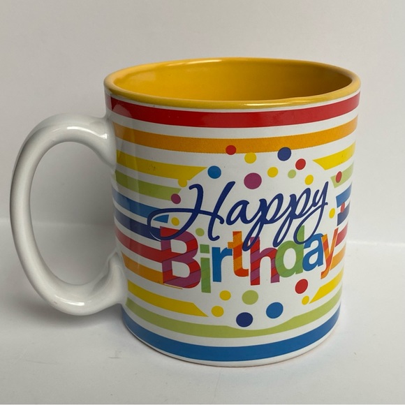 Birthday Mug Button & Burton Never used! Rainbow Polka Dots Ceramic Stripes New - Picture 7 of 15